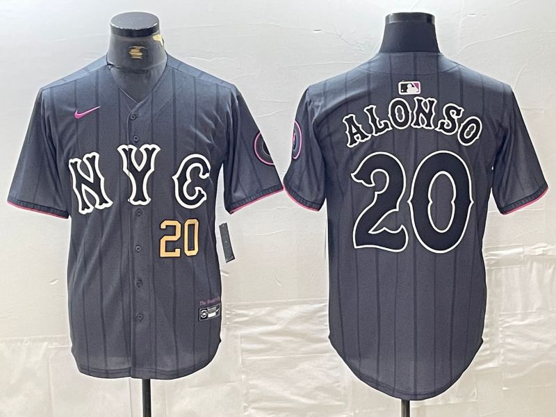 Men New York Mets #20 Alonso Black City Edition 2024 Nike MLB Jersey style 3->new york mets->MLB Jersey